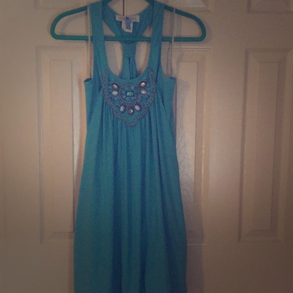 Sue Wong tunic style teal dress .